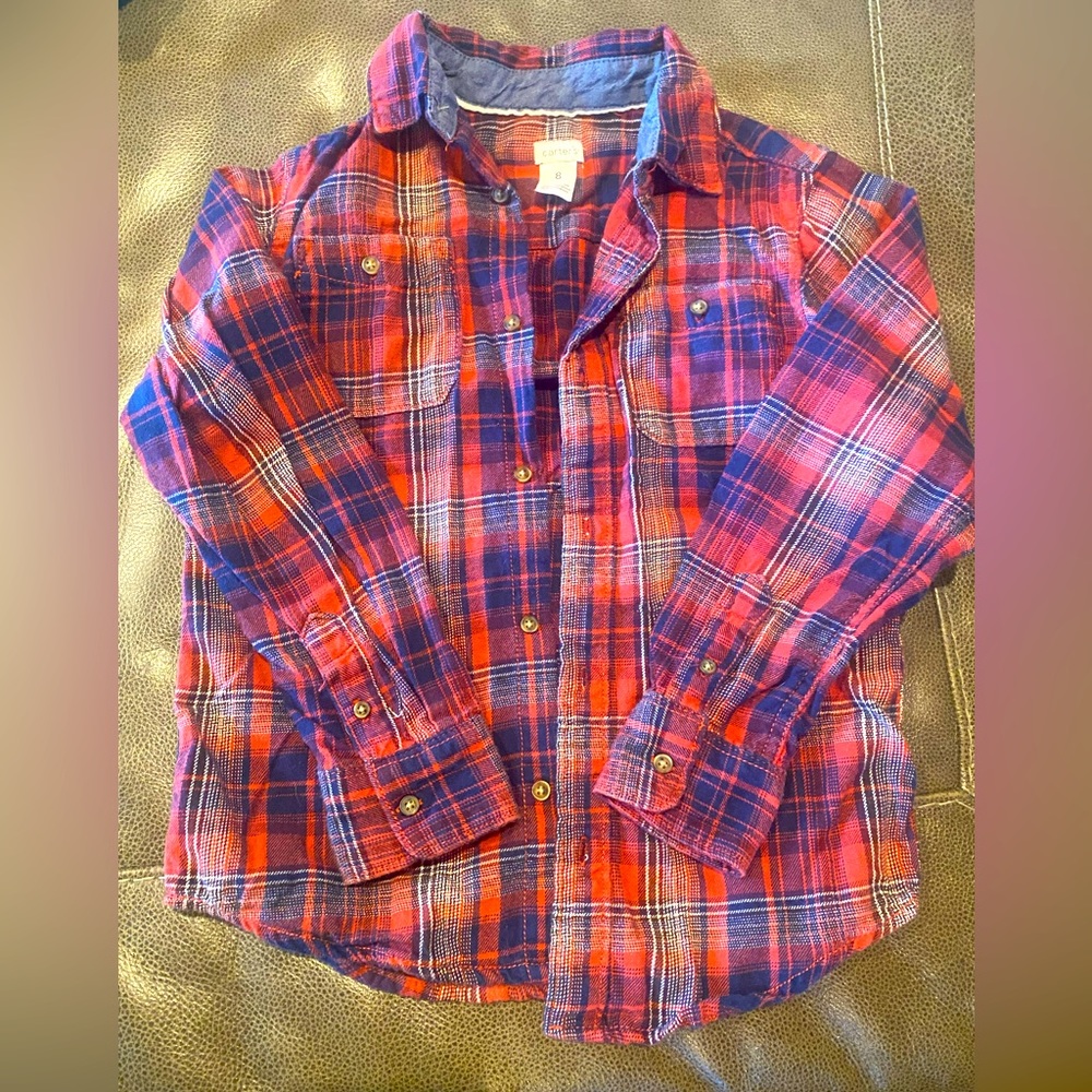 Carters Red/Blue (w/white) Flannel long sleeve, Button Down Shirt adorable EUC!